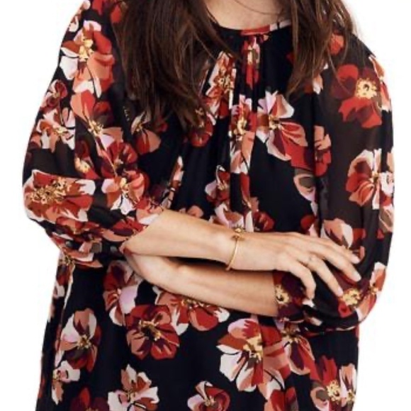 Madewell Tie-back Bubble Sleeve Flowy Top Rose Classic Black Size Small - Picture 8 of 8